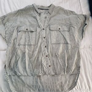 Pilcro Striped Button-Down Blouse - Black and White